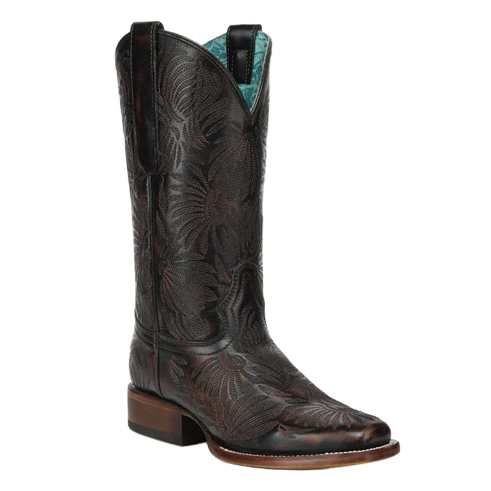 image of Women's Black/Honey Floral Petal Square Toe Cowboy Boot
