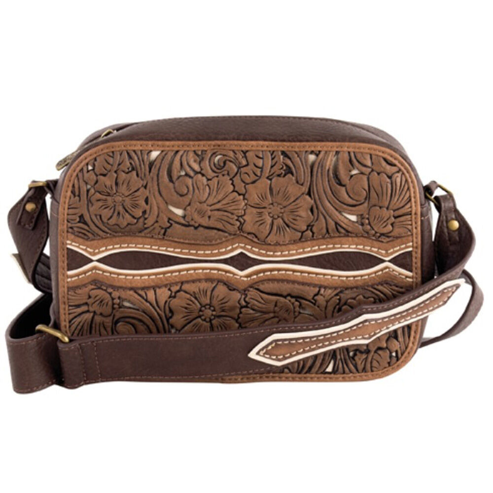 image of Women's Leather Camera Bag with Embossed Double Yoke