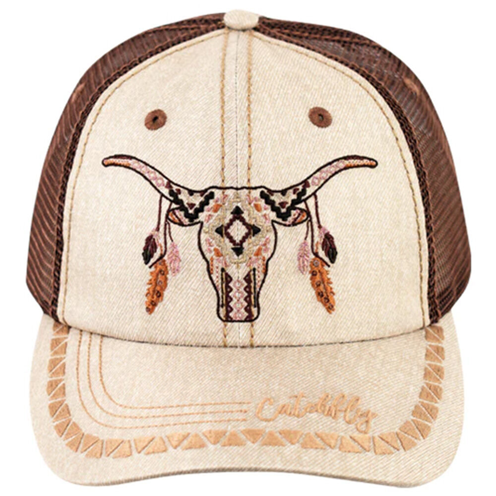 image of Women's Steer Skull and Feathers Baseball Cap