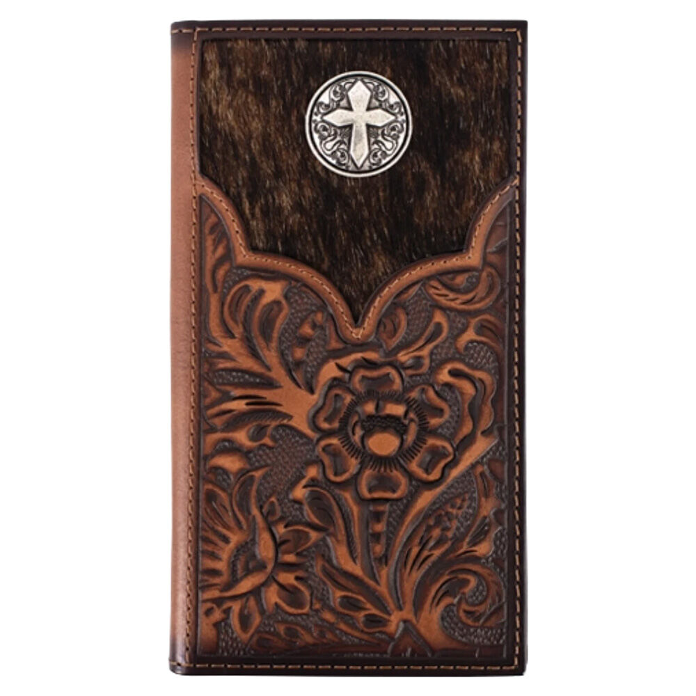 image of Men's Floral Tooled Hair On Rodeo Wallet