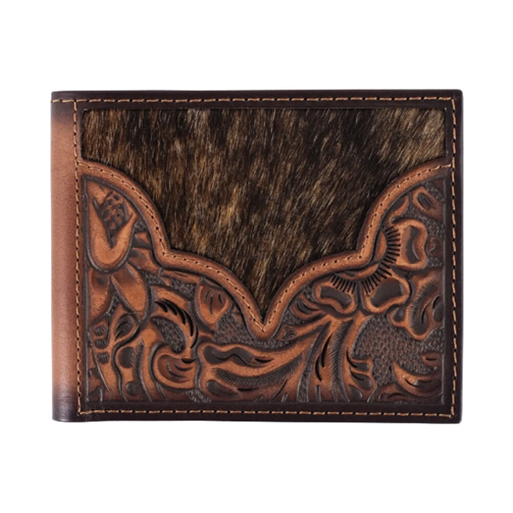 image of Men's Floral Tooled Hair On Bifold Wallet