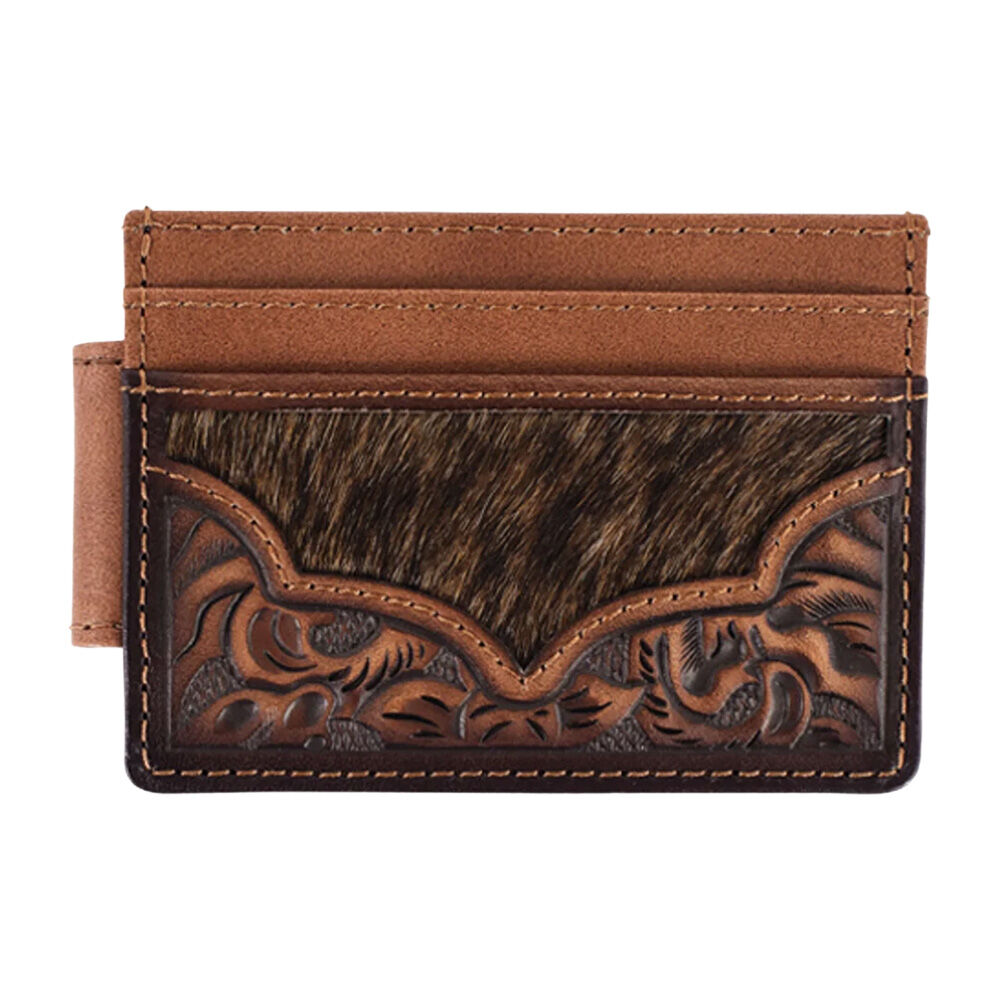 image of Men's Floral Tooled Hair On Slim Card Wallet