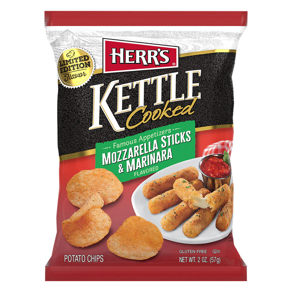 image of Famous Appetizers Mozzarella Sticks and Marinara Kettle Cooked Chips, 6.5 oz