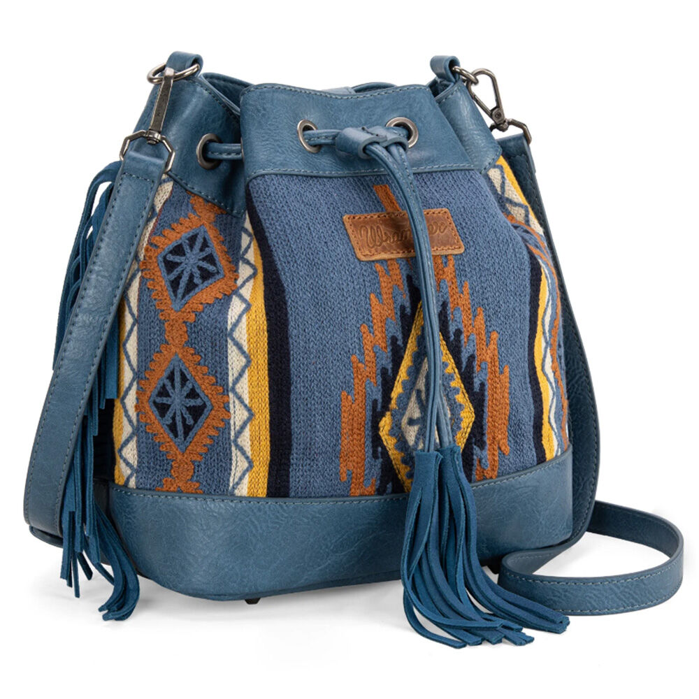 image of Women's Purse- Southwestern Knitted Drawstring Crossbody Bag, Jean