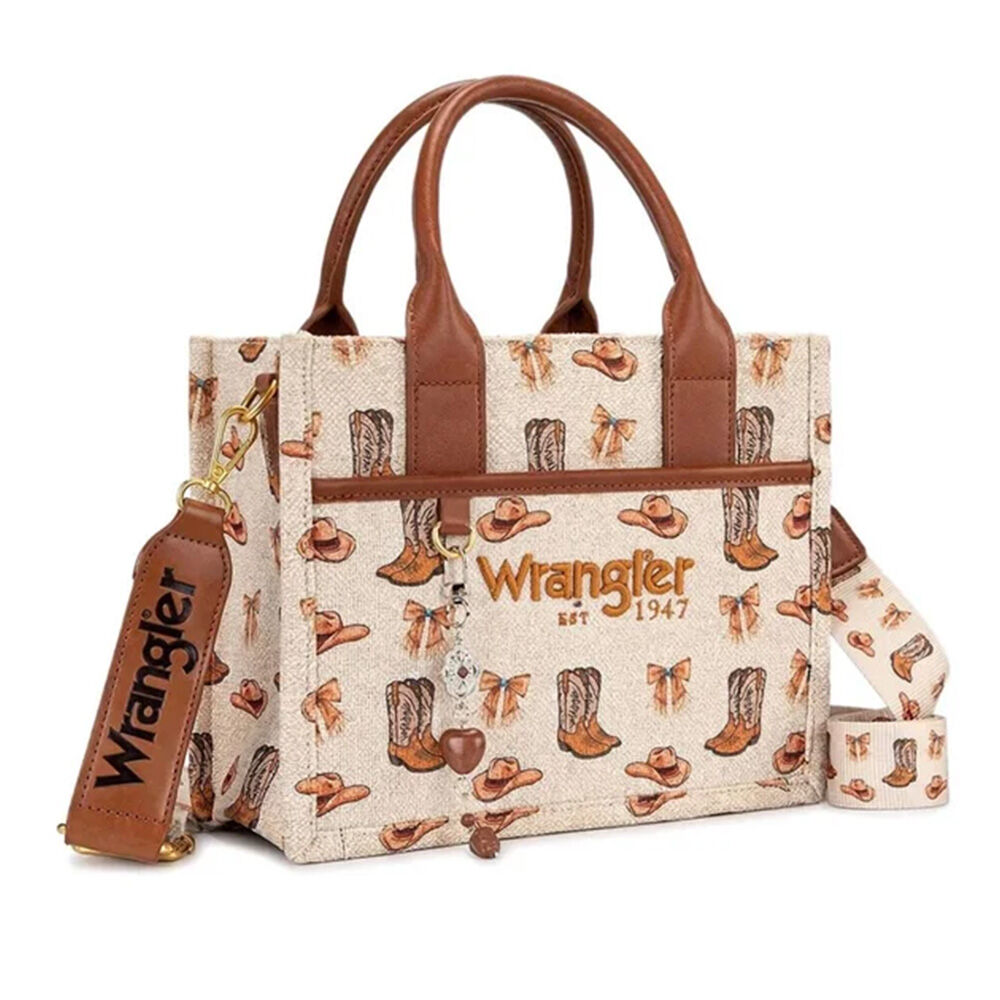 image of Women's Western Cowboy Print Small Canvas Tote/Crossbody Bag