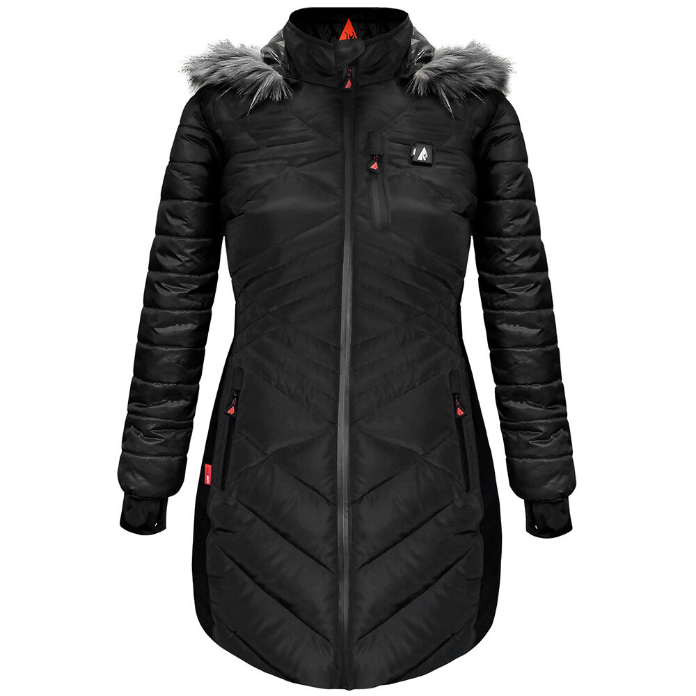 image of Women's ActionHeat 5V Battery Heated Long Puffer Jacket W/ Fur Hood