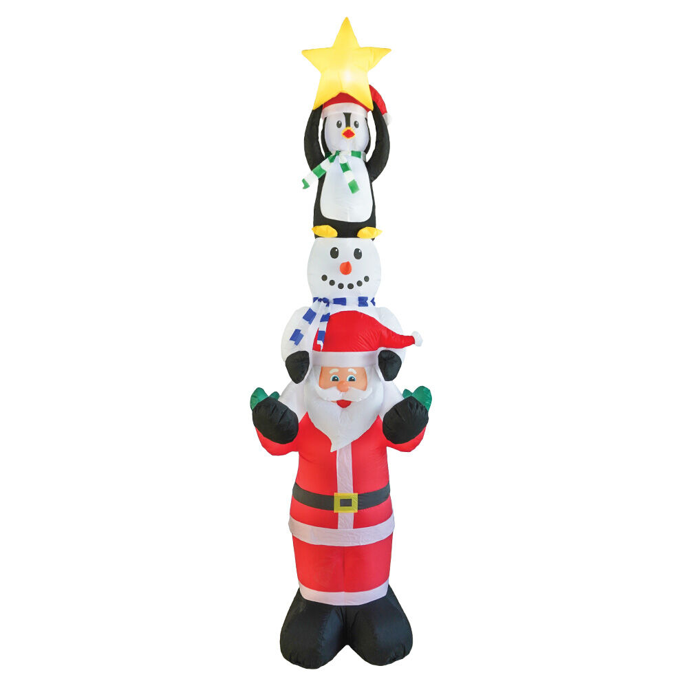 image of 10 ft Santa Snowman and Penguin Stack Inflatable