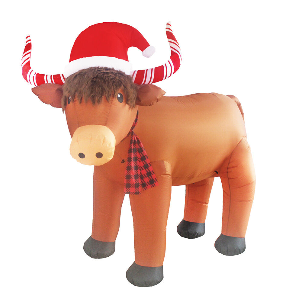 image of 7 ft Candy Cane Cow Inflatable