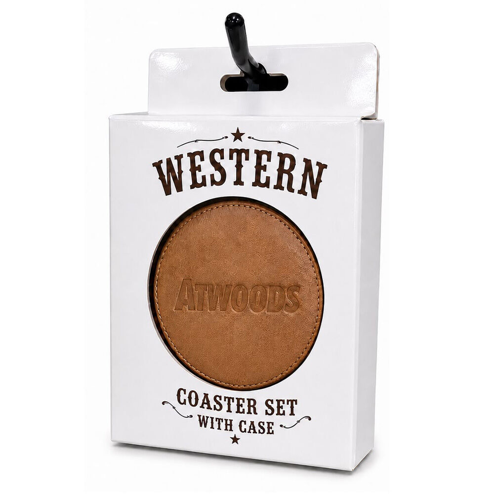 image of Leather Coaster Set with Case, 4 pc