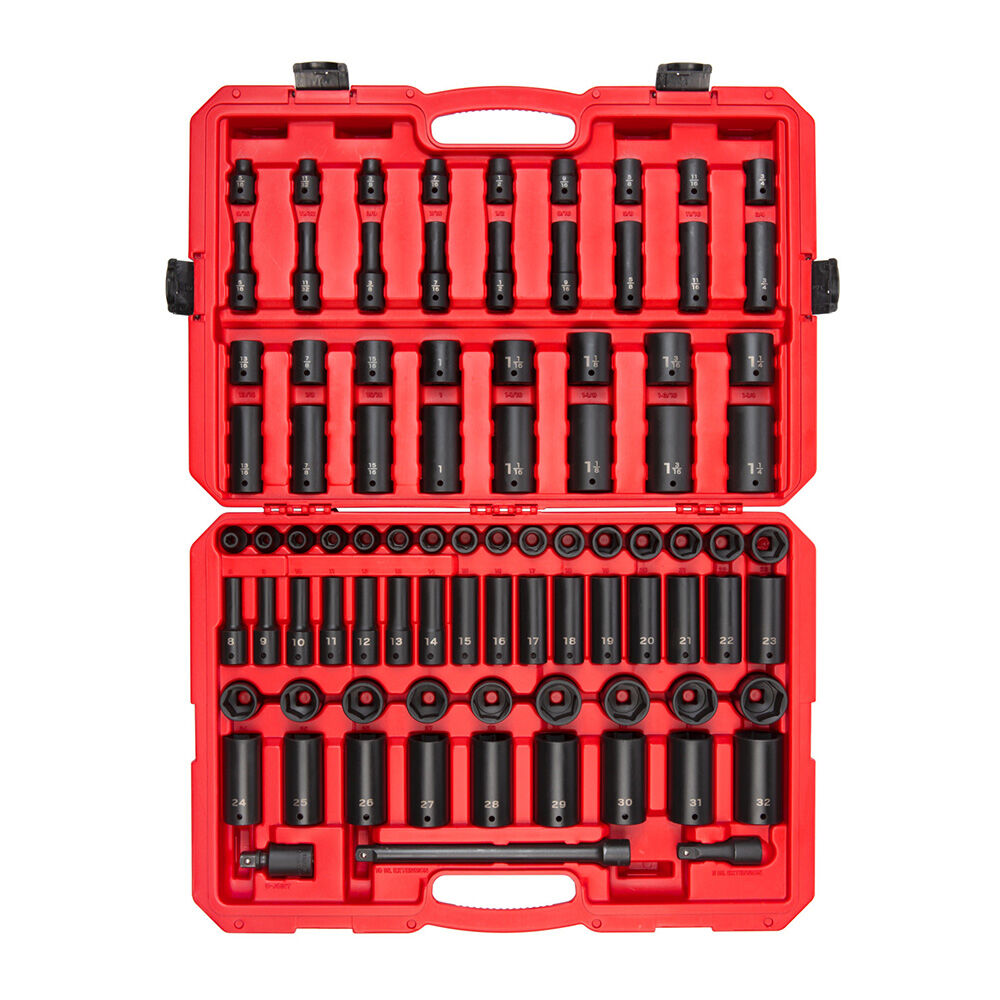 image of 1/2 in Drive Shallow and Deep 6-Point Impact Socket and Accessory Set with Case, 87 pc