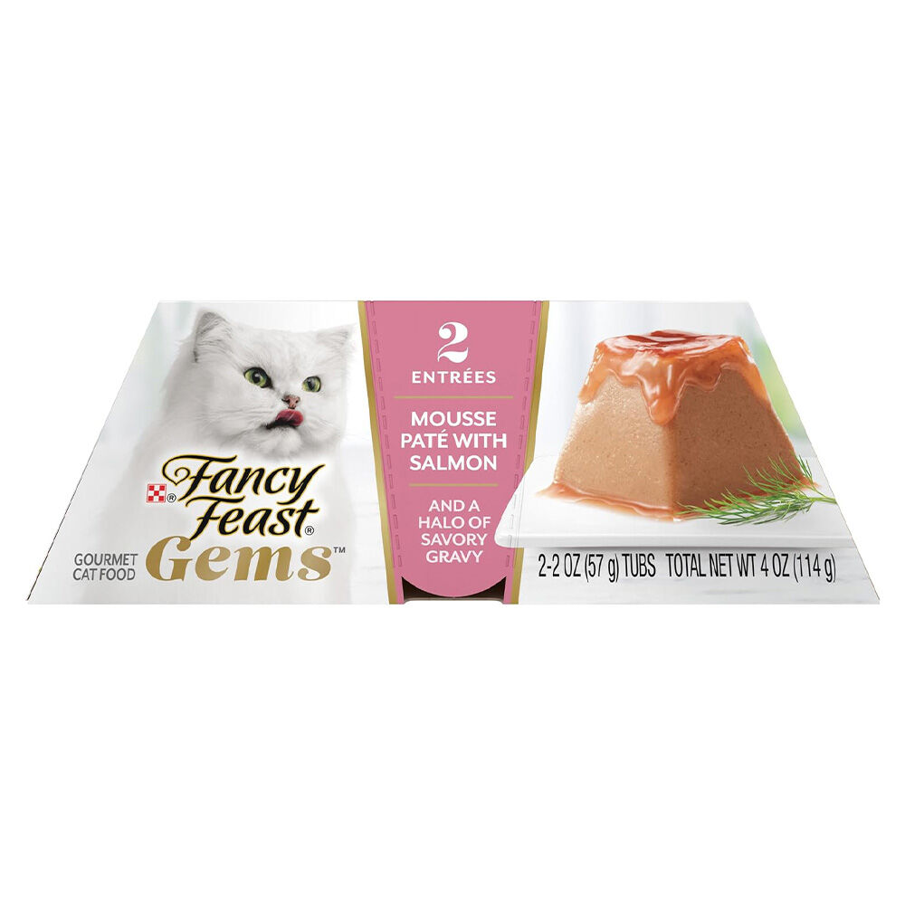 image of Fancy Feast Gems Mousse Salmon and Gravy Pate Wet Cat Food, 2 oz, 2 pk