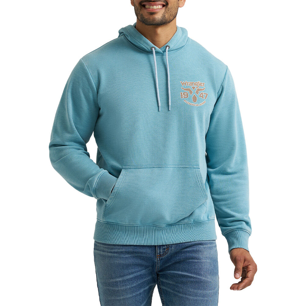 image of Men's Legends Back Graphic Pullover Hoodie, Adriatic Blue