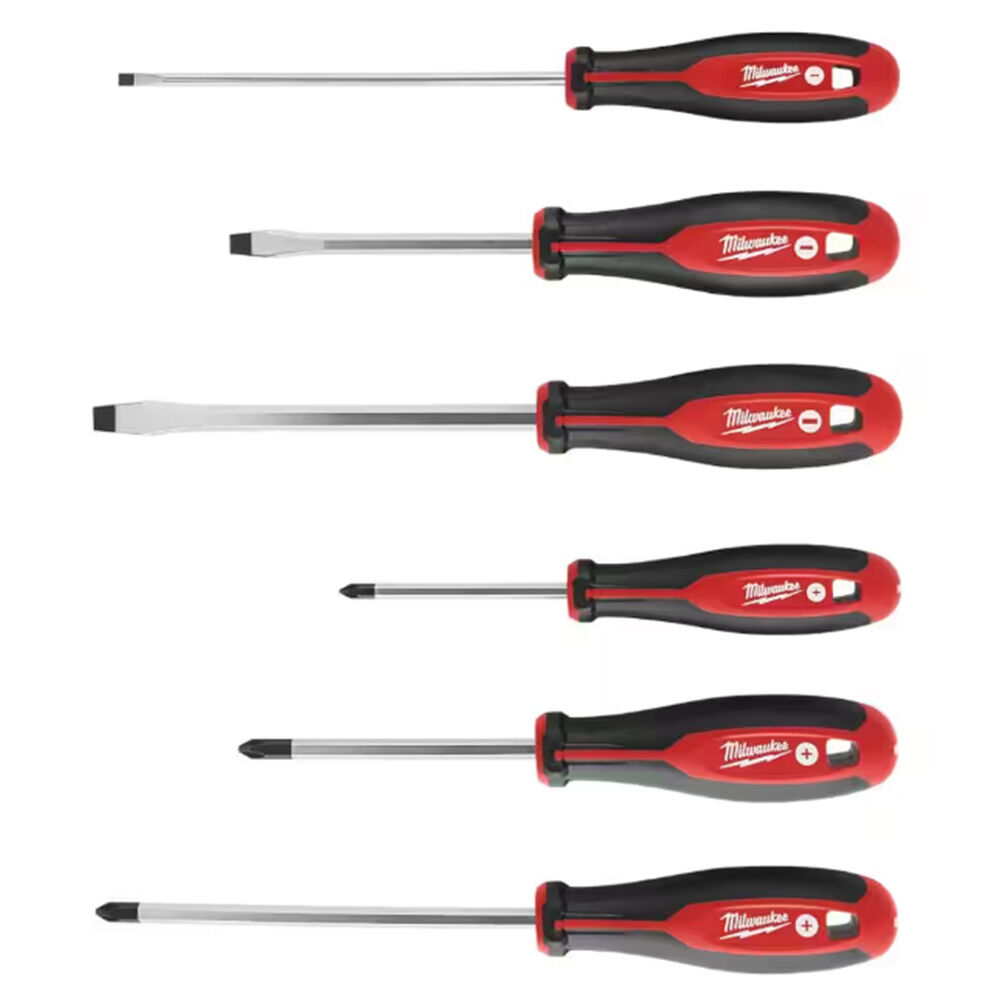 image of Phillips/Slotted Flat Head Hex Drive Screwdriver Set with Tri-Lobe Handle- 6 pc