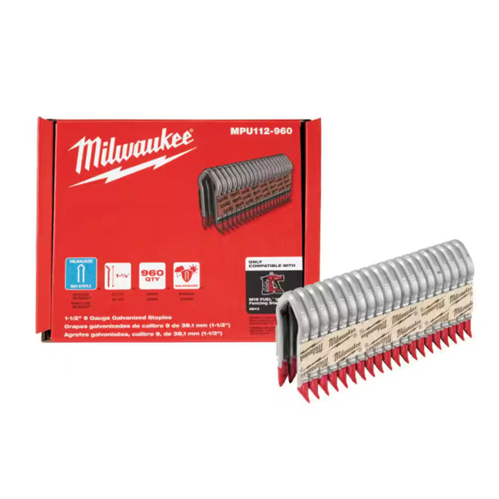 image of 1 1/2 in 9-Gauge Galvanized Staples for M18 FUEL Utility Fencing Stapler- 960 per Box