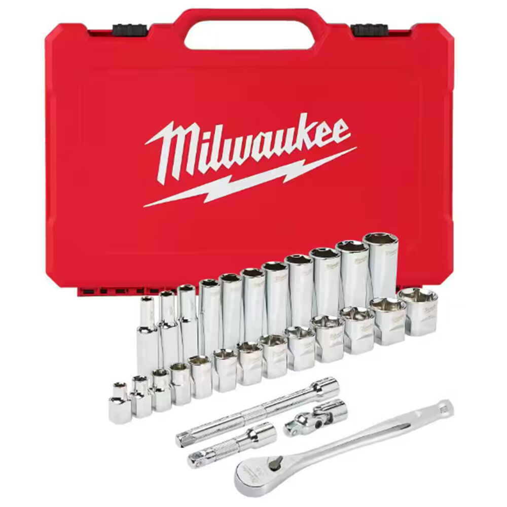 image of 3/8 in Drive SAE Ratchet and Socket Mechanics Tool Set- 28 pc