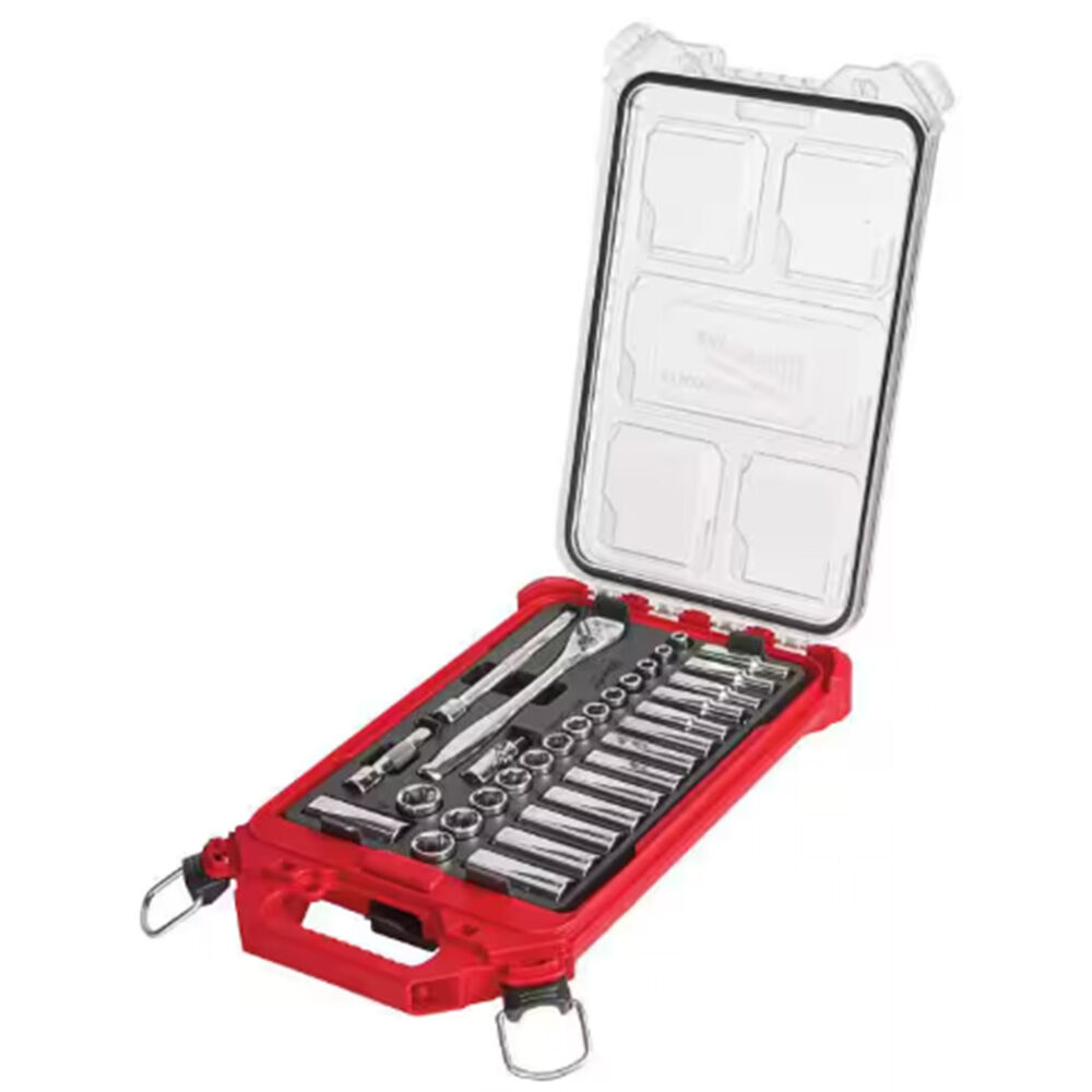 image of 3/8 in Drive Metric Ratchet and Socket Mechanics Tool Set with PACKOUT Case- 32 pc