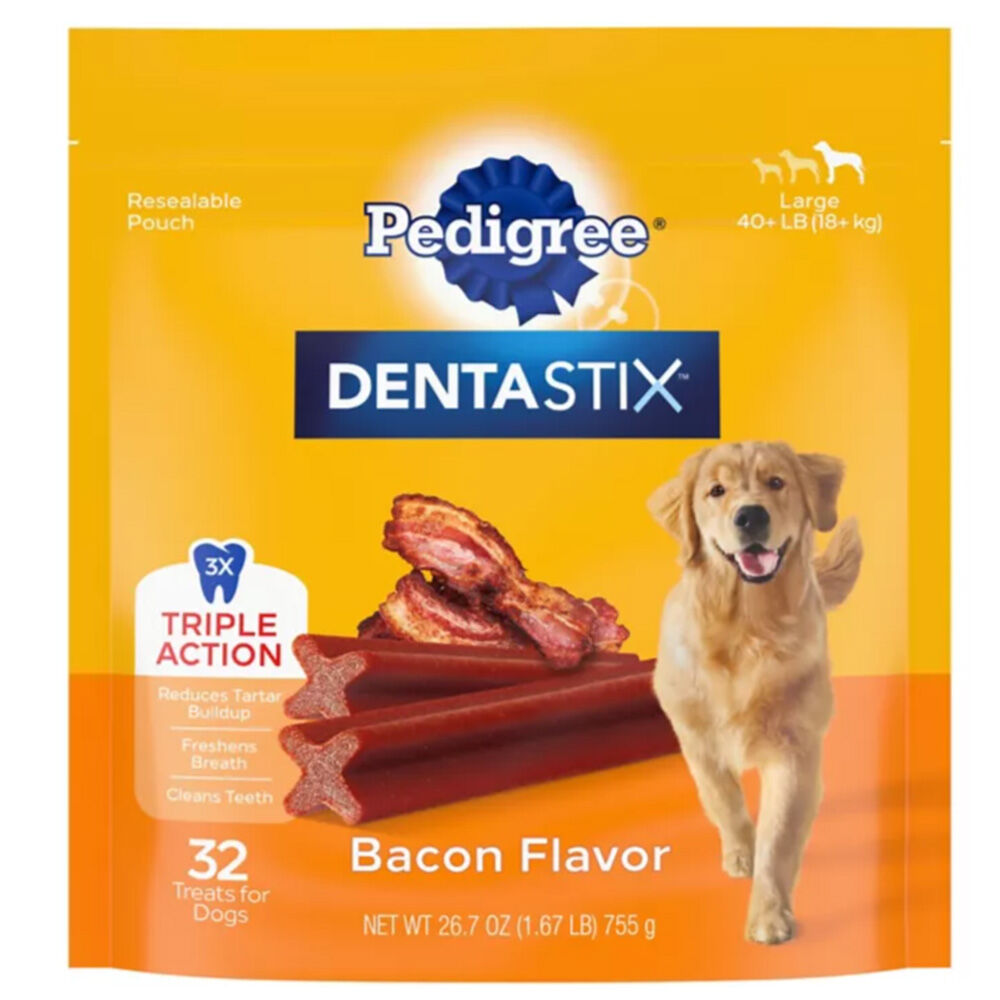 image of Dentastix Dental Dog Treats for Large Dogs, Bacon Flavor, 26 oz