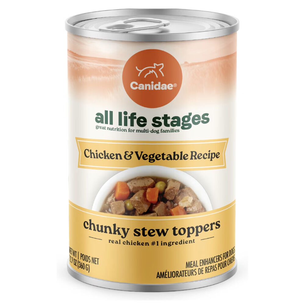image of Wet Dog Food, All Life Stages, Chunky Stew Toppers Chicken and Vegetable, 12.7 oz