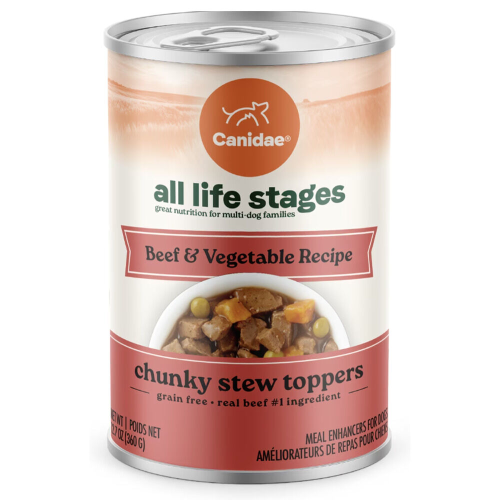 image of Wet Dog Food, All Life Stages, Chunky Stew Toppers Beef and Vegetable, 12.7 oz