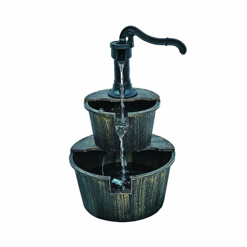 image of Two Tier Plastic Resin Barrel Fountain with Pump