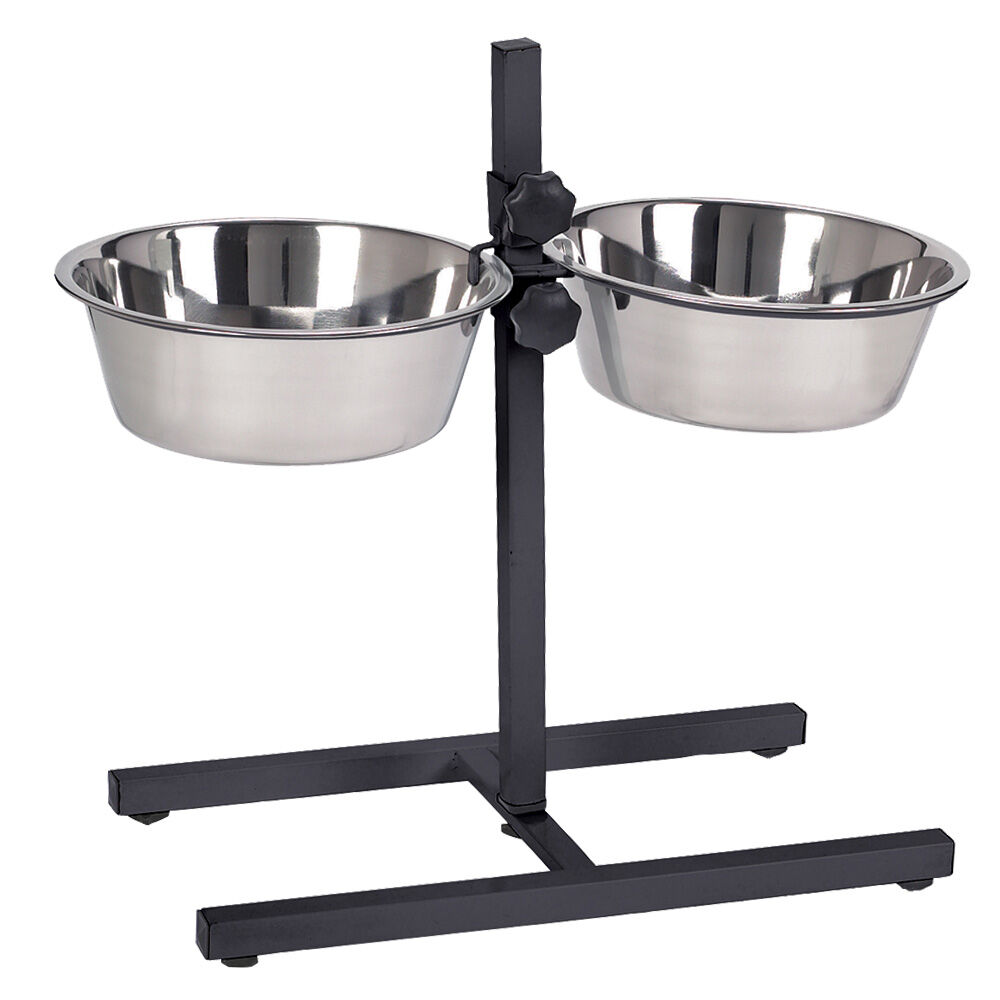 image of Stainless Steel Adjustable Dog Diner Bowl with Two Bowls