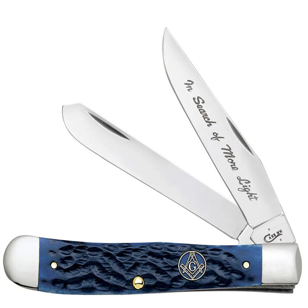image of Masonic Gift Tin Standard Jig Blue Bone Trapper Pocket Knife