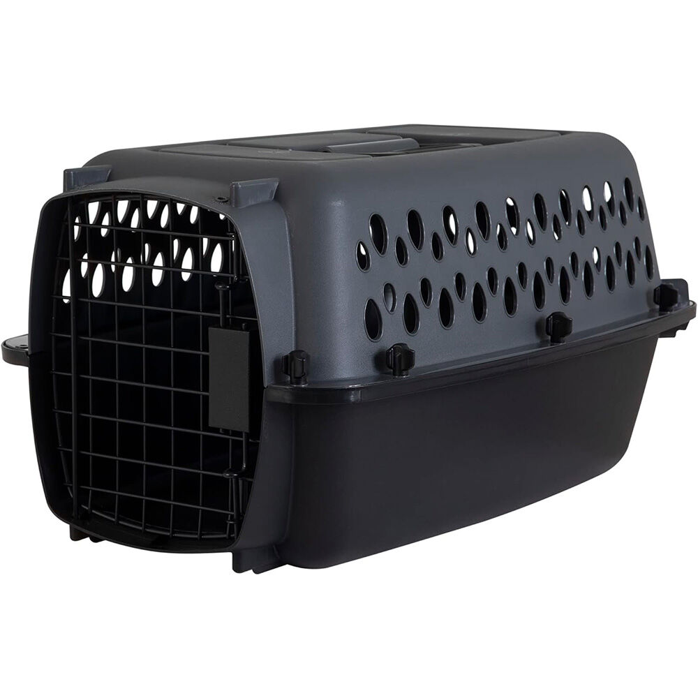 image of Pet Porter Dog Kennel for Pets up to 10 lbs, Dark Gray & Black,  19 in