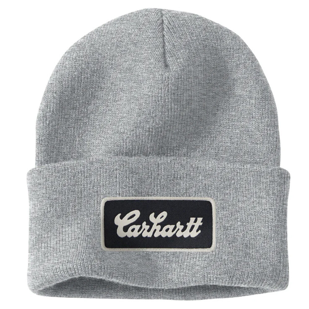 image of Men's Knit Cuffed Script Patch Beanie