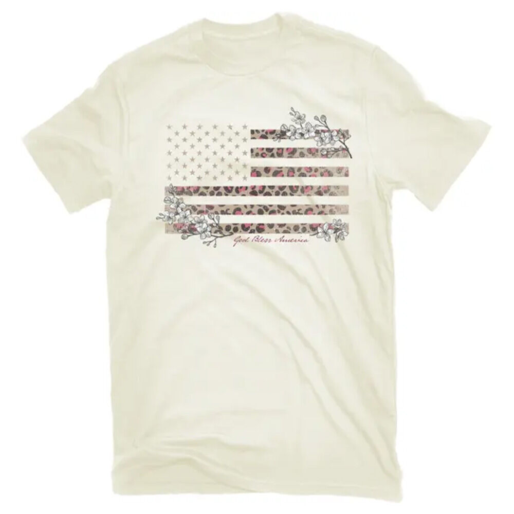 image of Women's God Bless America Leopard Flag T-Shirt