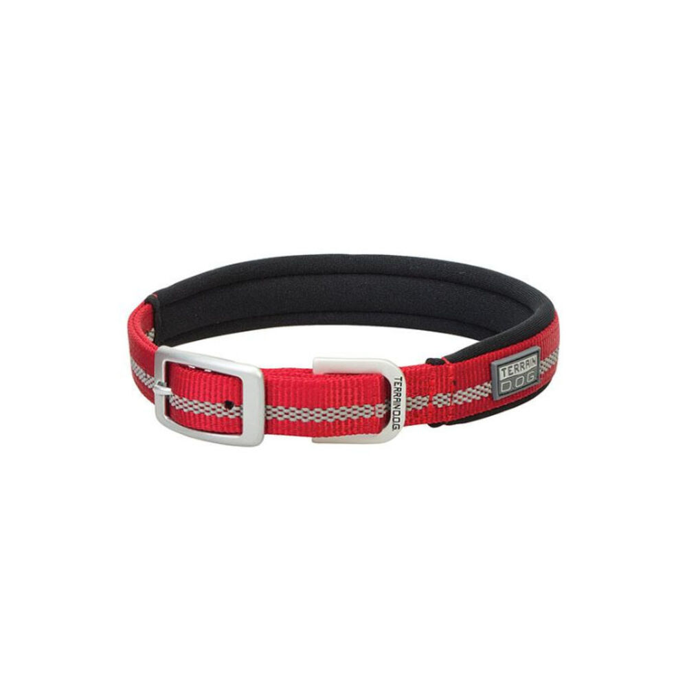 image of Reflective Neoprene Lined Dog Collar, Red, 1-inch x 23-inch