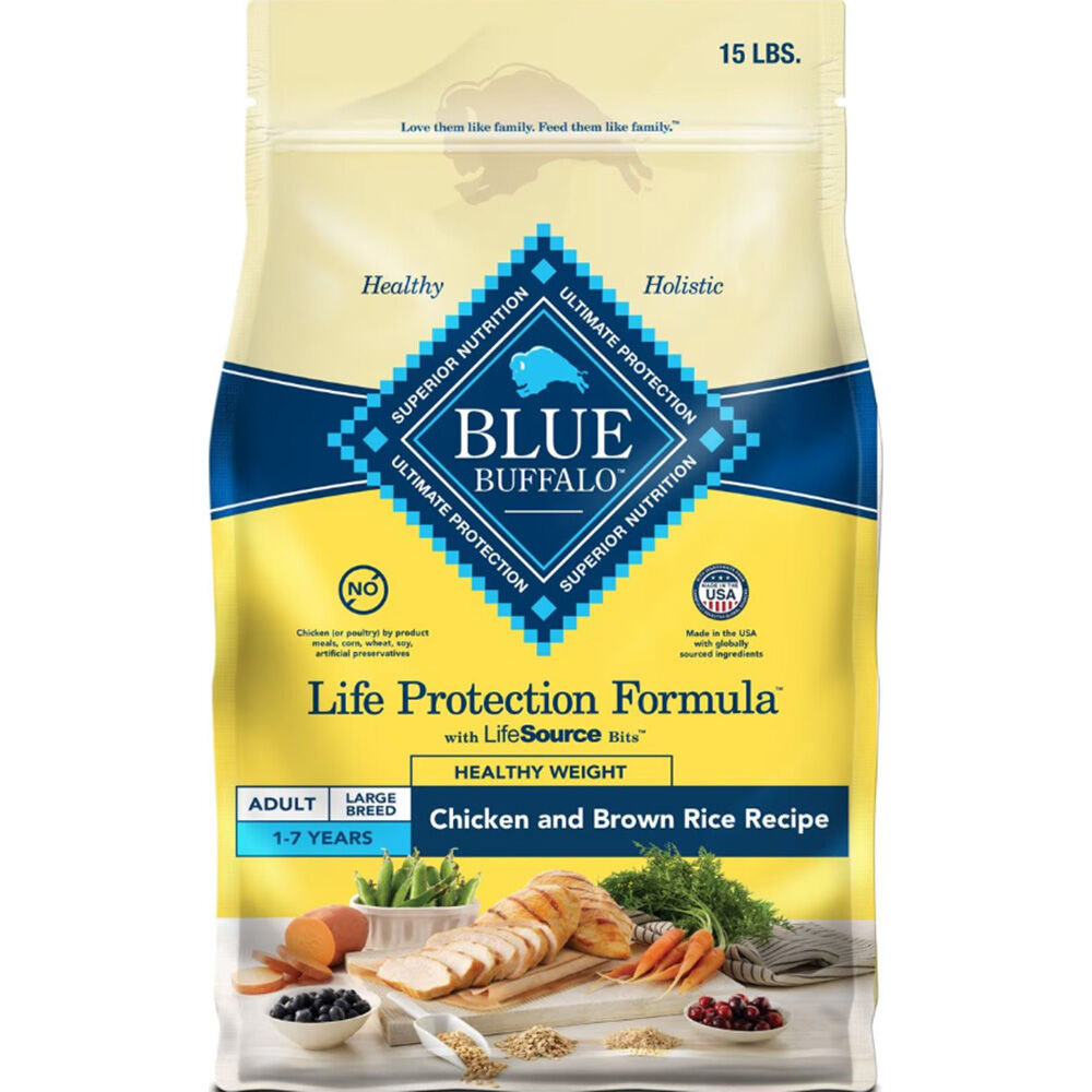 image of BLUE Life Protection Formula Healthy Weight Adult Dog Dry Food Chicken and Brown Rice, 15 lbs
