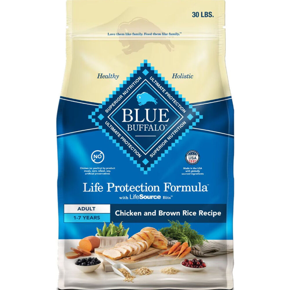 image of BLUE Life Protection Formula Adult Dog Dry Food Chicken and Brown Rice, 30 lbs