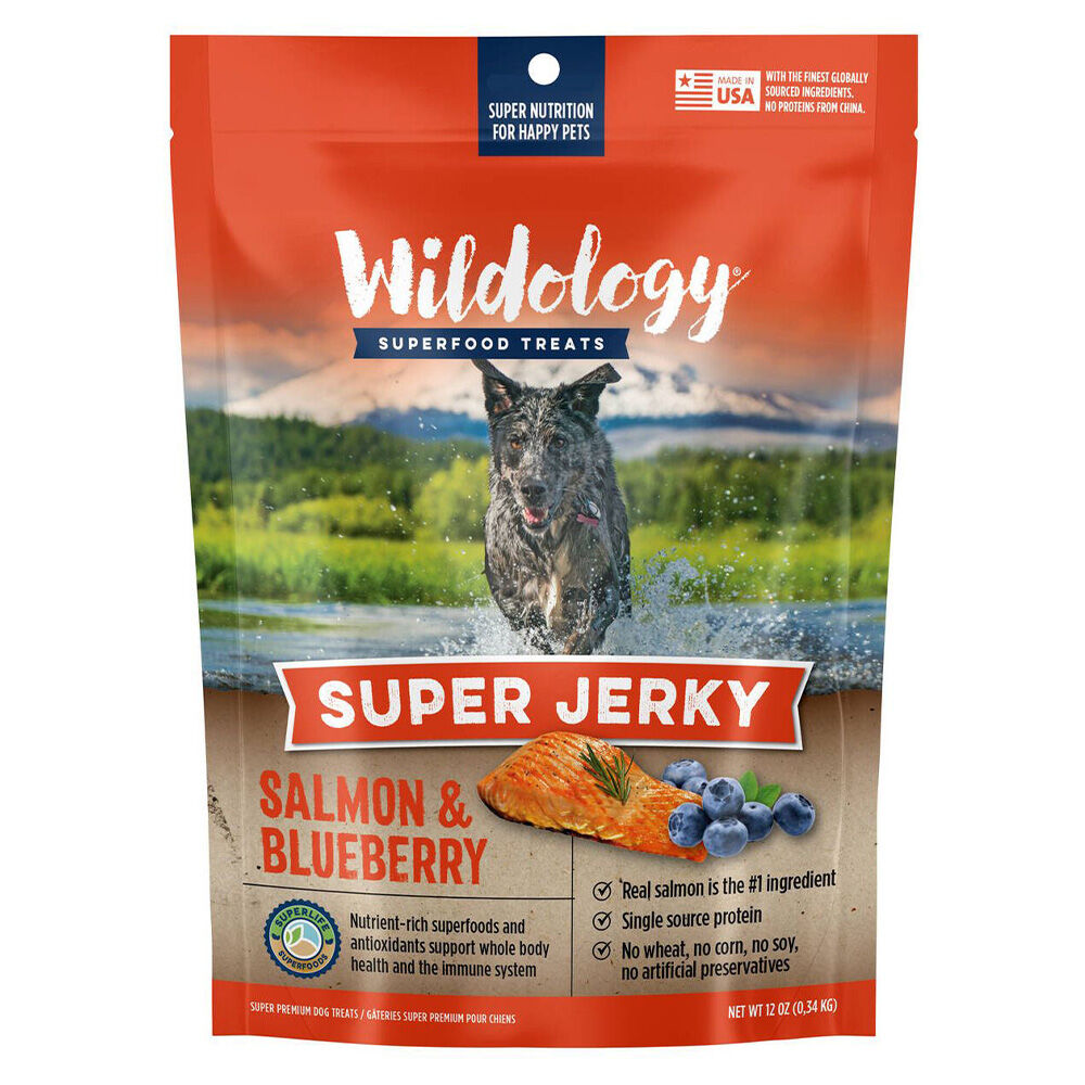 image of Dog Treats- Salmon and Blueberry Jerky, 12 oz