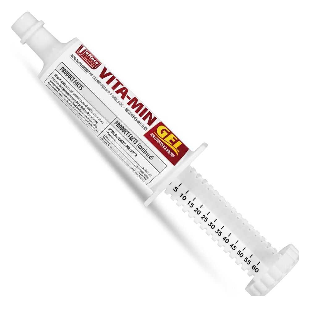 image of Vita -Min Gel for Livestock & Horses – Multivitamin & Mineral Supplement with Selenium - Zinc - Potassium & Turmeric - 60 cc (2 oz) Tube