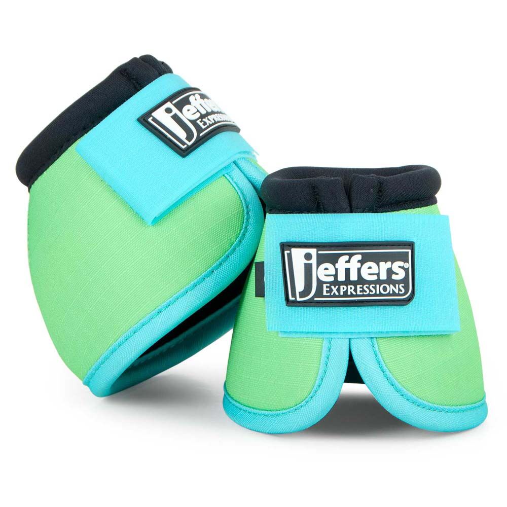 image of Expression No -Turn Bell Boots for Horses - Pair - Lime/Turquoise 
