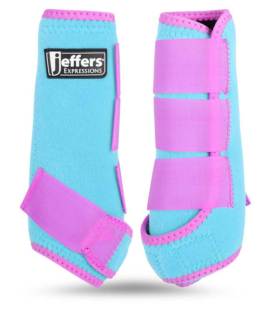 image of Protective Horse Boots, Pair, Turquoise/Purple