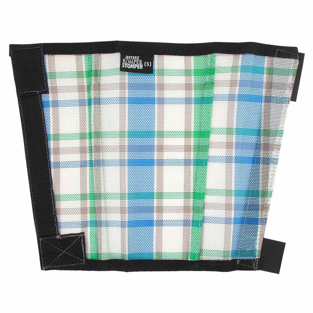 image of Romper Stomper  "Stomp-Free"  Fly Boots for Horses- Blue, Green & Tan, 4 pk
