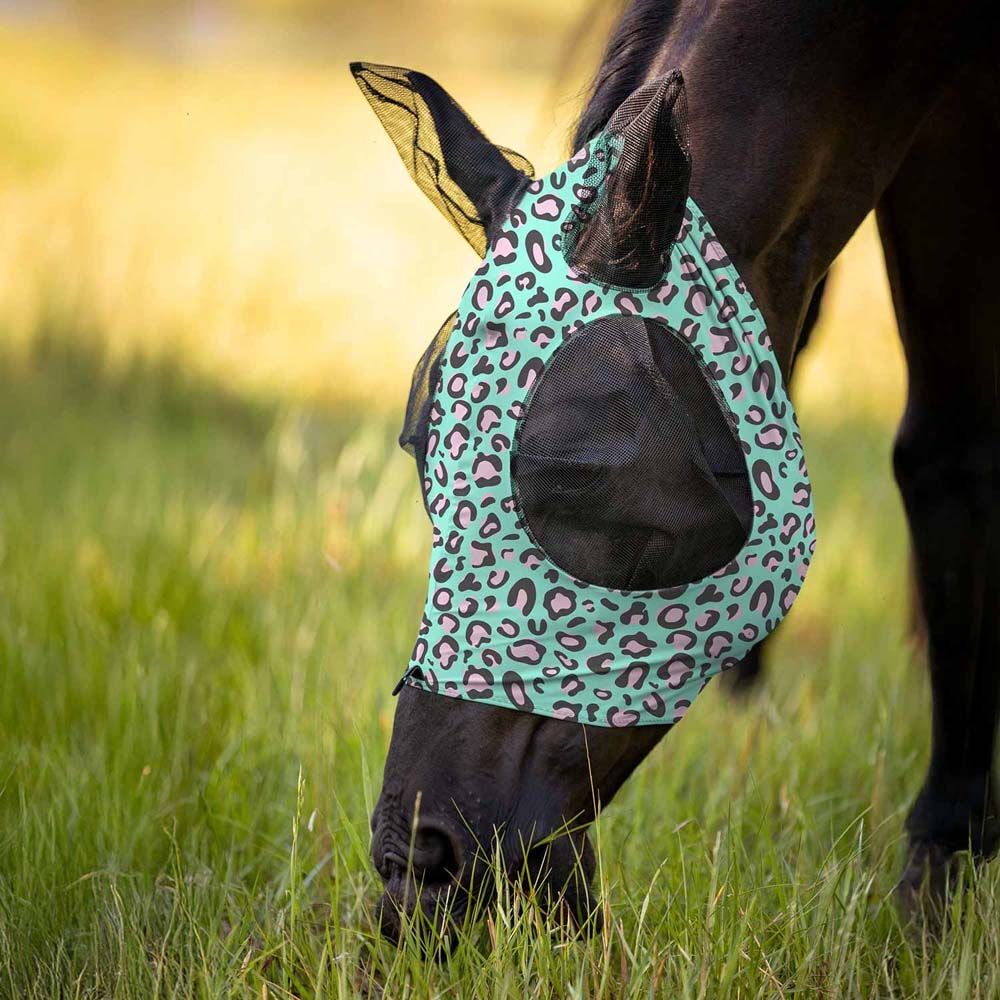 image of Expression Lycra Horse Fly Mask with Ears - Party Cheetah 