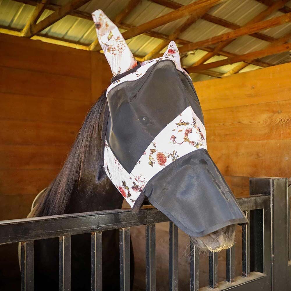 image of Expression Deluxe Mesh Fly Mask with Ears and Nose - Rose Garden
