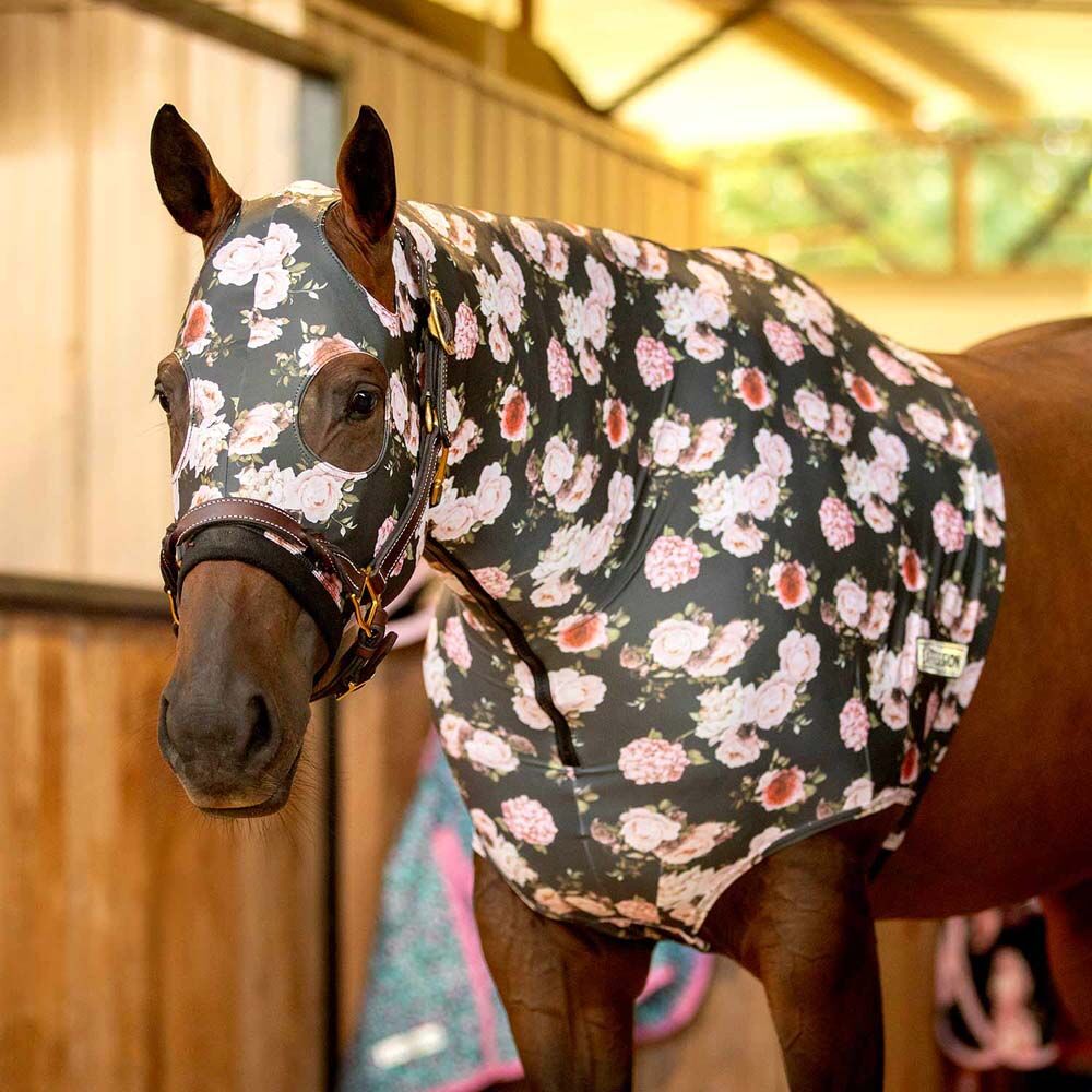image of Expression Lycra Hood for Horses - Rose Garden 