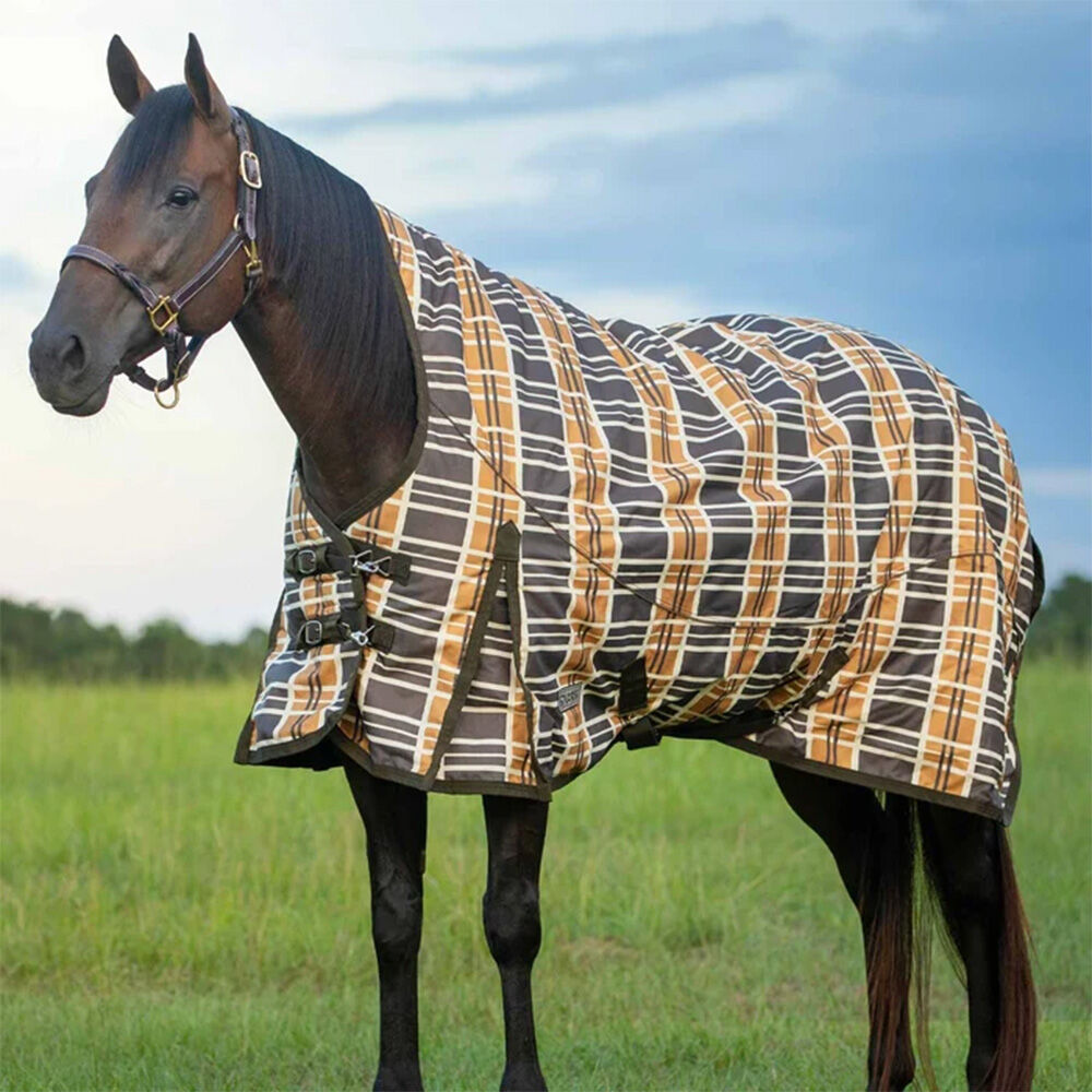 image of Solaris 1200D Extended Neck Medium Weight Horse Turnout Blanket - 240 g - Brown & Cream Plaid