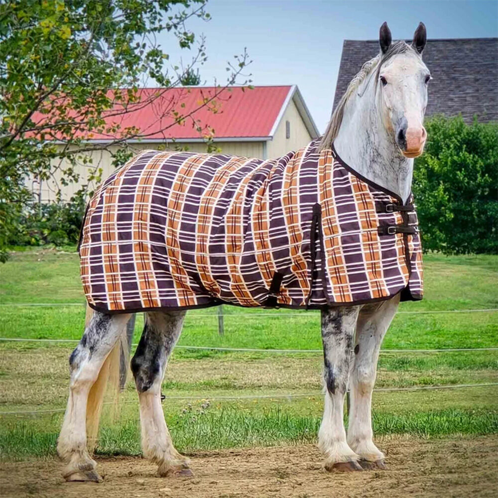 image of Solaris 1200D Standard Neck Draft Horse Turnout Sheet - 0 g - Brown & Cream Plaid 