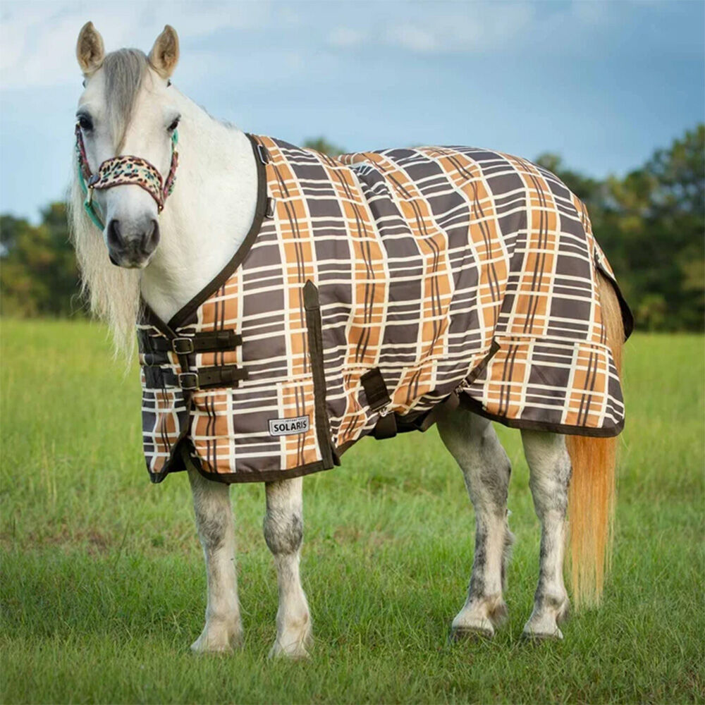 image of Pony Poppins Solaris 1200D Pony Horse Turnout Sheet - 0 g - Brown & Cream Plaid 