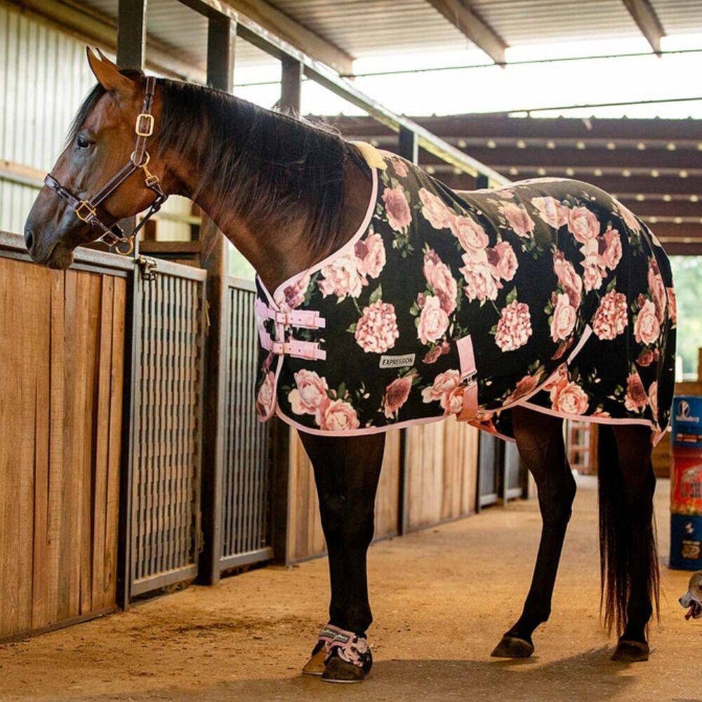 image of Expression Standard Neck Fleece Horse Cooler- Rose Garden