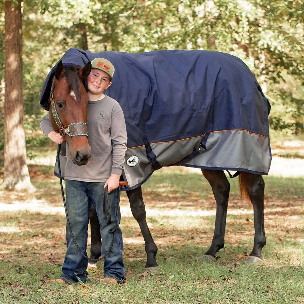image of Economy Plus 1200D Combo Neck Horse Turnout Blanket - 360 g Fill - Navy/Gray