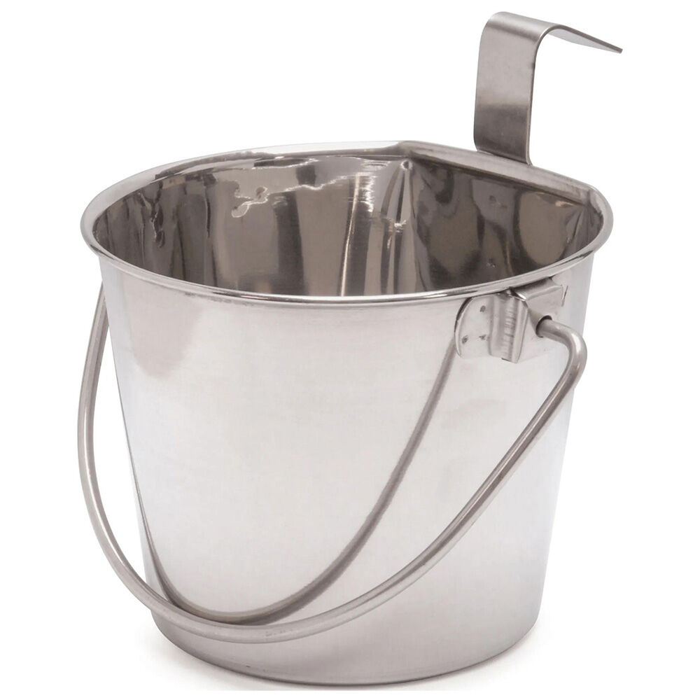 image of Flat Sided Stainless Steel Pail with Hook & Handle - 2 qt - 1 Hook