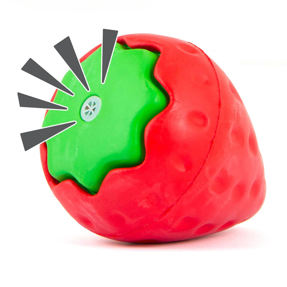 image of Squeaky Strawberry Natural Rubber Dog Dental Chew Toy with Squeaker & Vanilla Scent for Medium Chewers, Small
