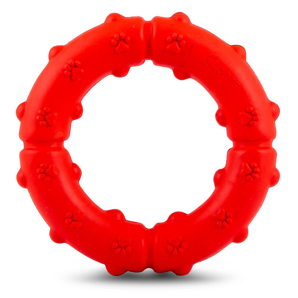 image of Paw Ring Tugger Natural Rubber Dog Dental Chew & Fetch Toy - Assorted Colors - Medium