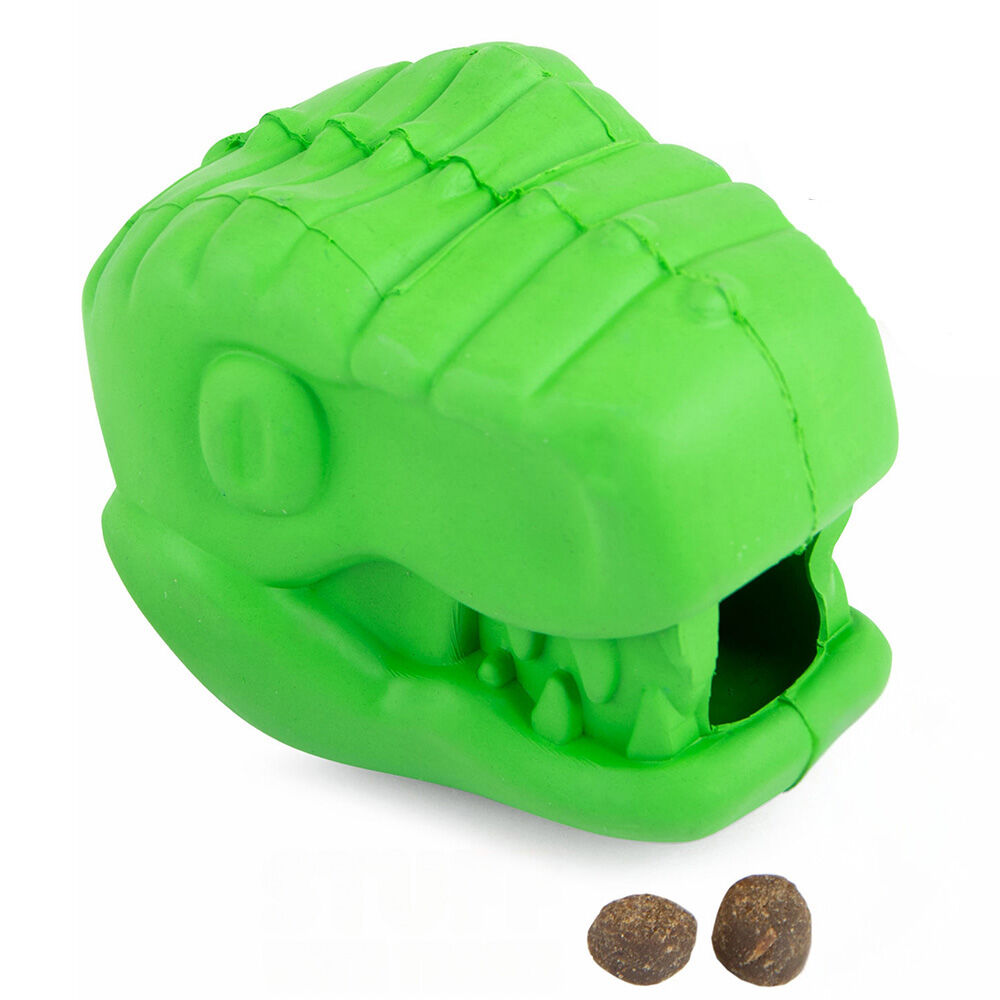 image of T-Rex Natural Rubber Treat Dispensing Dental Dog Chew Toy for Medium Chewers with Vanilla Scent - Green