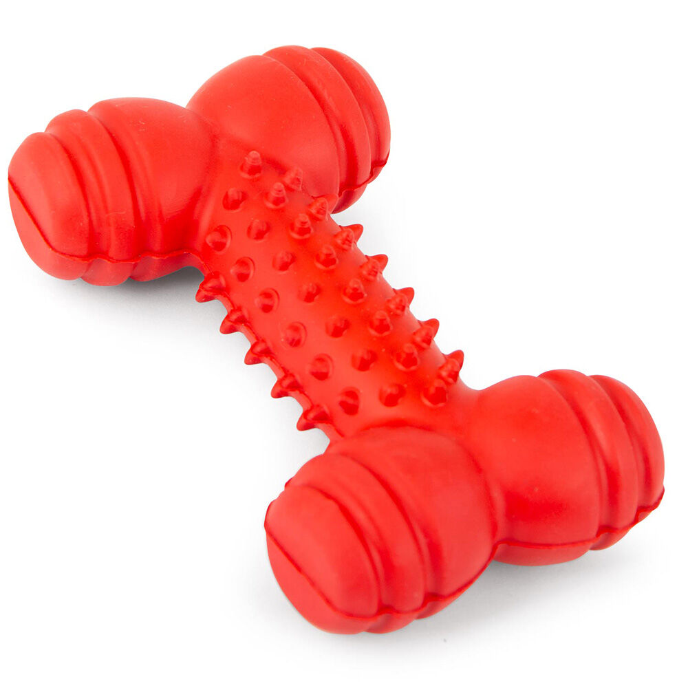 image of Red Dental Bone Natural Rubber Dog Chew Toy for Healthy Teeth and Gums - Small